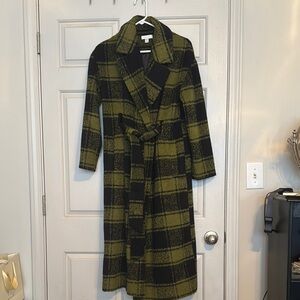 Plaid Long Coat in Black and Green